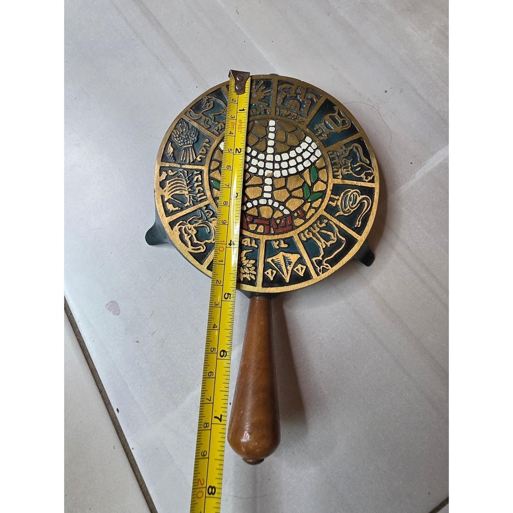 Vintage Israel Brass Cast Iron Trivet 12‎ Tribes of Israel Menorah Wooden  A5 - Picture 15 of 15